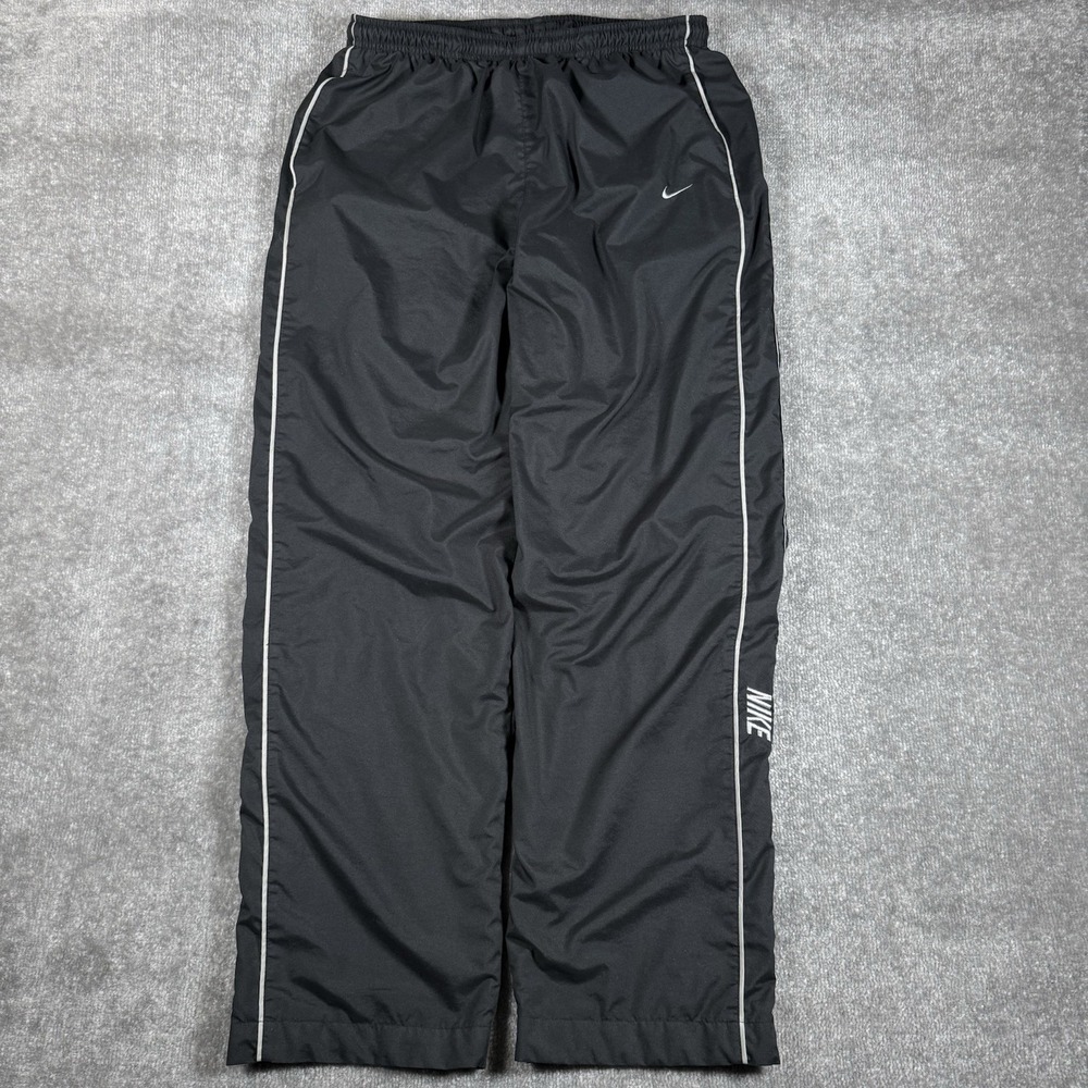Nike Windbreaker Track Pants Men L Black 32" Baggy Lined Y2K Ankle Zip 187107